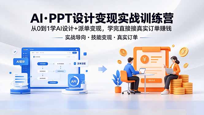AI·PPT设计变现实战训练营，从0到1学AI设计+派单变现，学完直接接真实订单赚钱-俊哥