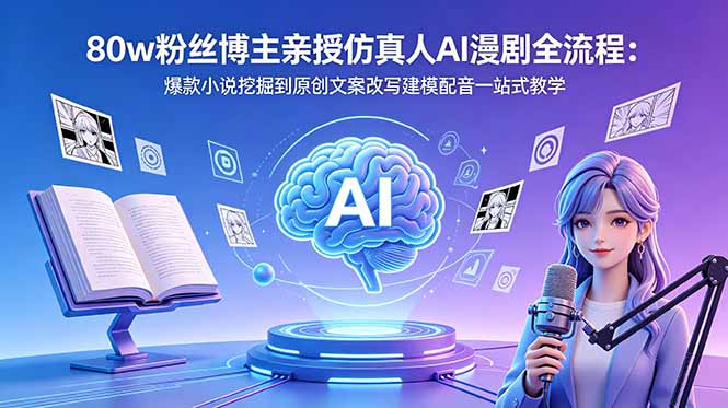 80w粉丝博主亲授仿真人AI漫剧全流程：爆款小说挖掘到原创文案改写建模配音一站式教学-俊哥