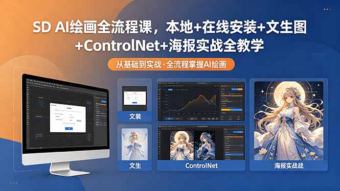 SD AI绘画全流程课，本地+在线安装+文生图+ControlNet+海报实战全教学-俊哥